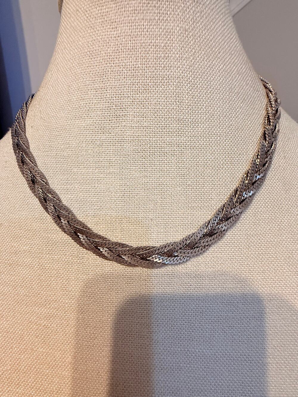 Vintage 18” Silver Tone Braided Herringbone Necklace